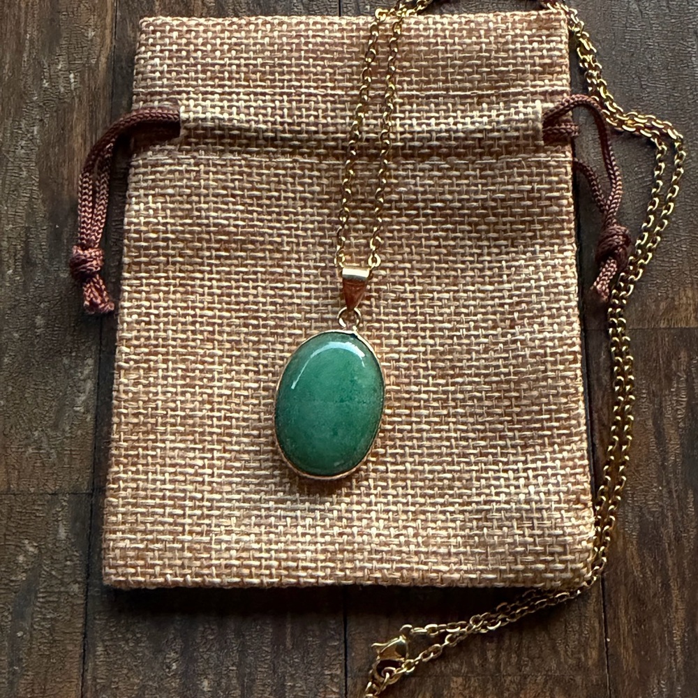 Green Aventurine Necklace Aventurine Pendant with Gold plated Stainless Steel